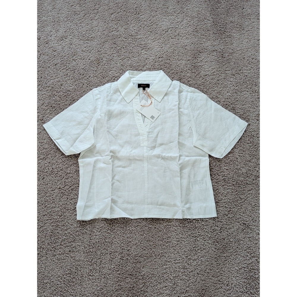 Quince 100% European Linen Short Sleeve Popover Top White Womens Small NWT